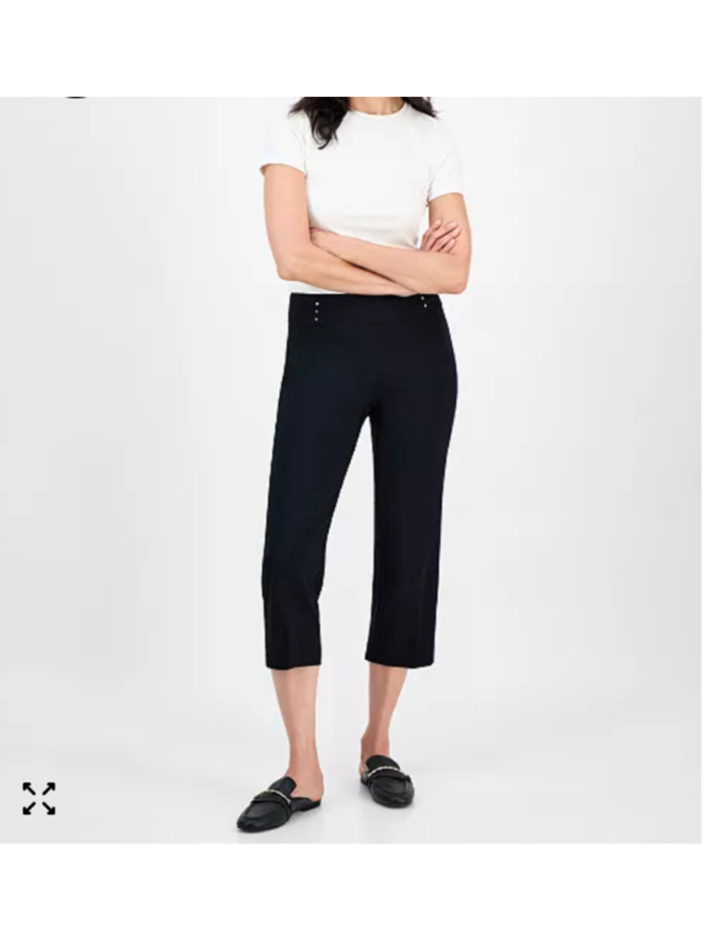 JM Collection Plus Women's Black Pull-On Rivet Capri Tummy Control Pants Sz 1X